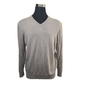 Thomas Dean Beige V-neck Men's Pullover Sweater Merino Wool Preppy Casual XL